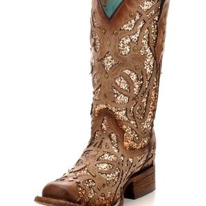 Corral Brown and Gold Sequin Western Boots